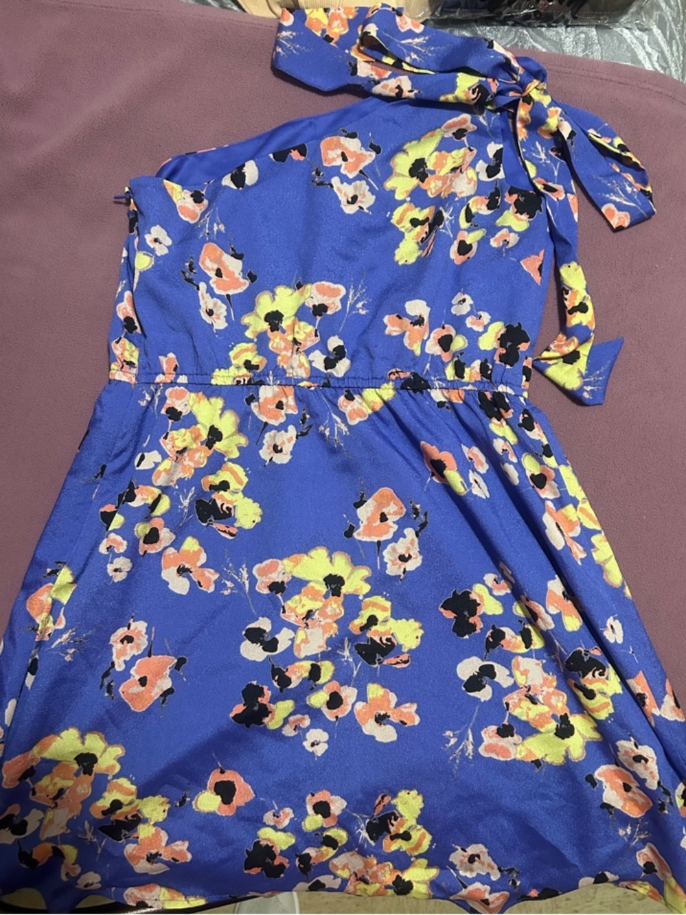 mac & jac Blue One-Shoulder Floral Tie Dress - Picture 3 of 3
